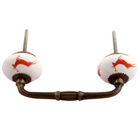 Brick Red Running Rein Deer Pattern Ceramic Bridge Handle